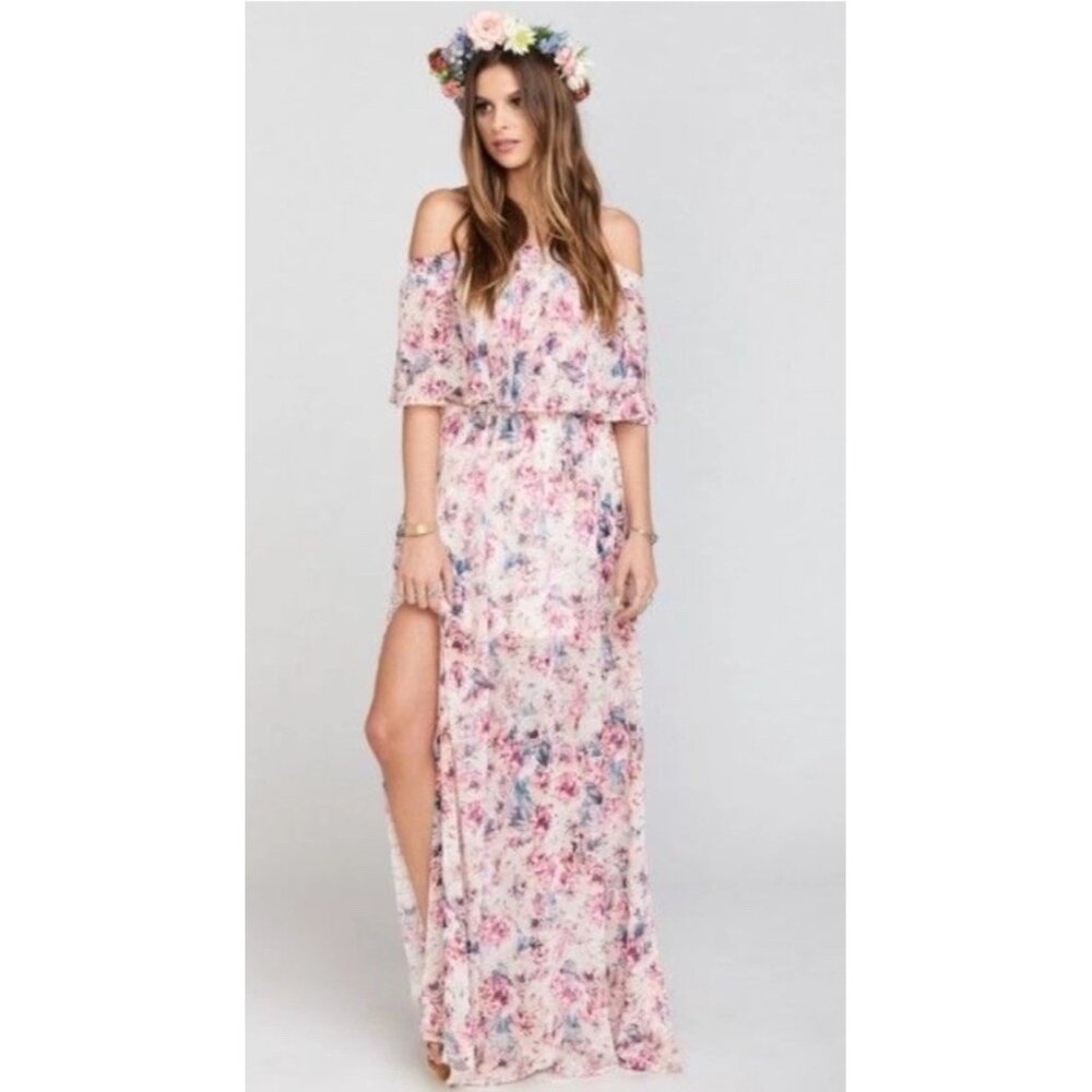 Show Me Your Mumu Floral Off Shoulder Maxi Dress Medium New Ring Romantic Boho